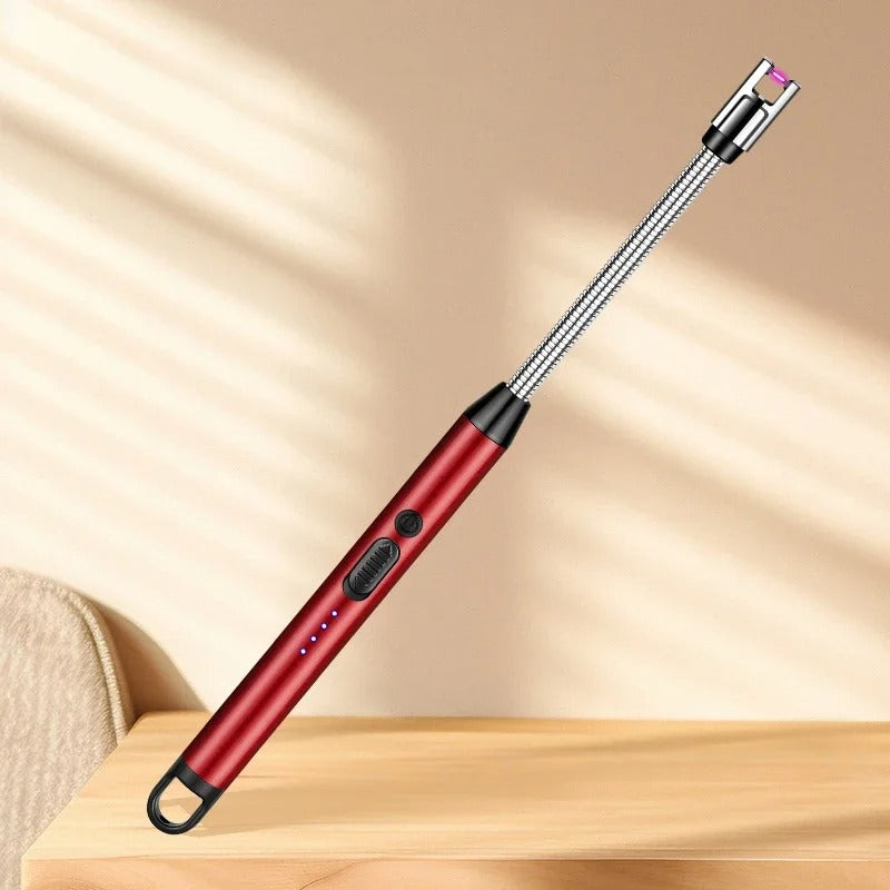 Rechargeable Electric Arc Lighter with 360° flexible neck — flameless, windproof ignition for stoves, candles, BBQs & camping. USB rechargeable.