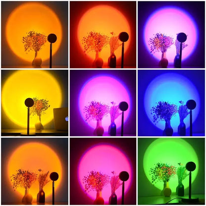 16 Colors RGB Sunset Projection Lamp | Remote Control RGB Sunset Lamp Projector 16 Colors LED Night Light | Mobile Photography Backgrounds Sunlight Lamp Accessories Kit | Rainbow Lighting Modes USB Powered
