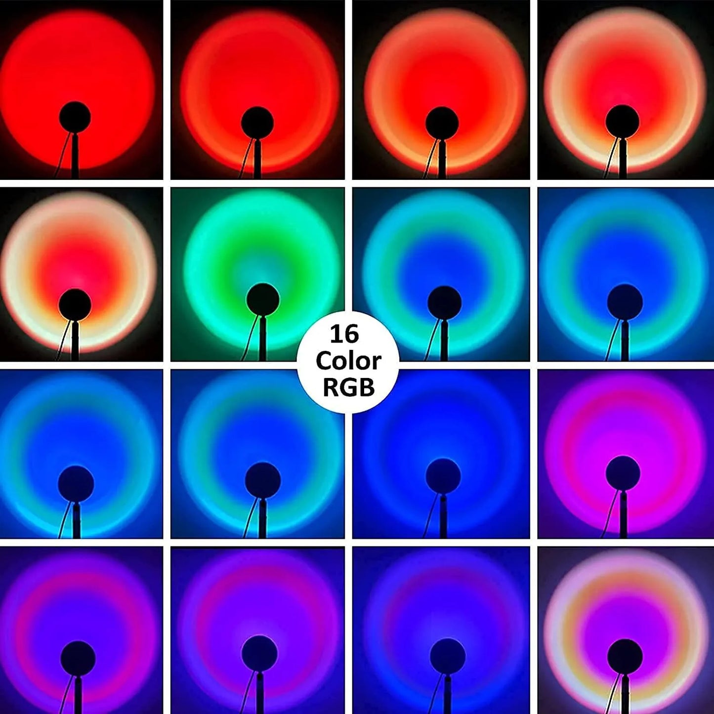 16 Colors RGB Sunset Projection Lamp | Remote Control RGB Sunset Lamp Projector 16 Colors LED Night Light | Mobile Photography Backgrounds Sunlight Lamp Accessories Kit | Rainbow Lighting Modes USB Powered