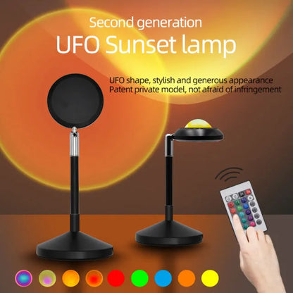 16 Colors RGB Sunset Projection Lamp | Remote Control RGB Sunset Lamp Projector 16 Colors LED Night Light | Mobile Photography Backgrounds Sunlight Lamp Accessories Kit | Rainbow Lighting Modes USB Powered