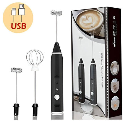 2 In 1 Electric Coffee Frother + Egg Beater Wireless Type-C Charging 3 Speeds Small Handheld Foam Maker Milk Whisk Cooking Tools