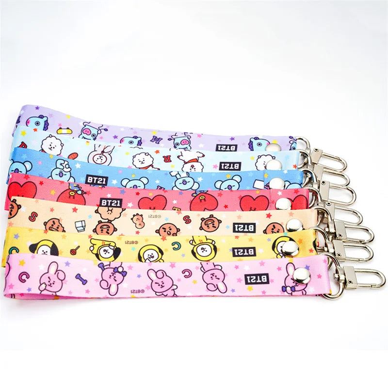 Kawaii BT21 TATA Phone Canvas Keychain – Anti-Lost Strap & Wristband