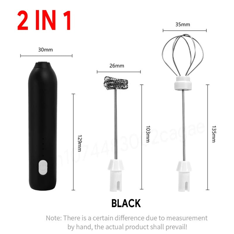 2 In 1 Electric Coffee Frother + Egg Beater Wireless Type-C Charging 3 Speeds Small Handheld Foam Maker Milk Whisk Cooking Tools