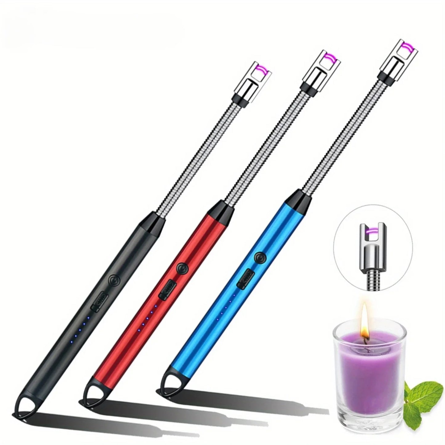 Rechargeable Electric Arc Lighter with 360° flexible neck — flameless, windproof ignition for stoves, candles, BBQs & camping. USB rechargeable.