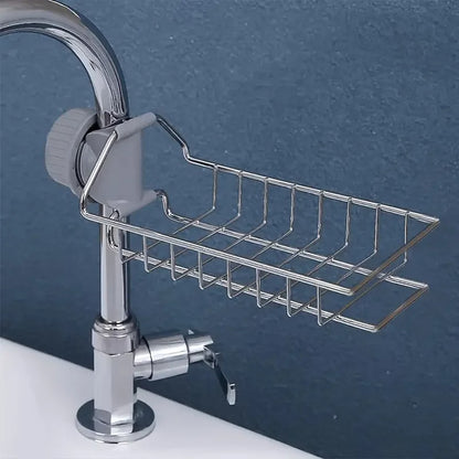 Premium Stainless Steel Adjustable Sink Caddy – Multi-Purpose Kitchen & Bathroom Sponge, Soap & Brush Organizer