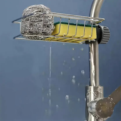 Premium Stainless Steel Adjustable Sink Caddy – Multi-Purpose Kitchen & Bathroom Sponge, Soap & Brush Organizer