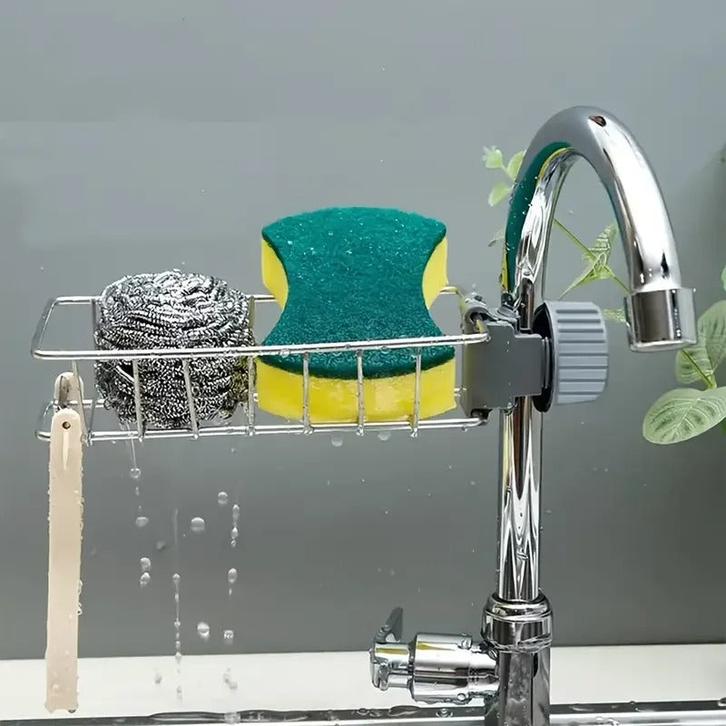 Premium Stainless Steel Adjustable Sink Caddy – Multi-Purpose Kitchen & Bathroom Sponge, Soap & Brush Organizer