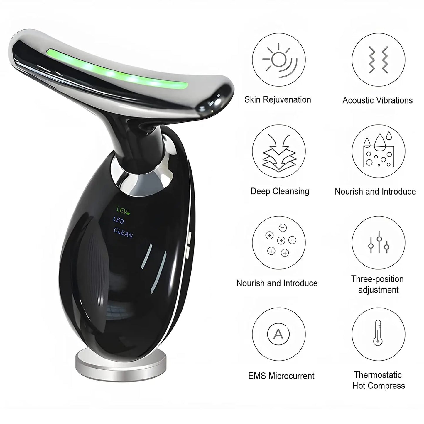 EMS Facial & Neck Massager – Microcurrent Vibration, Red Light Therapy, Anti-Wrinkle & Skin Tightening Beauty Device