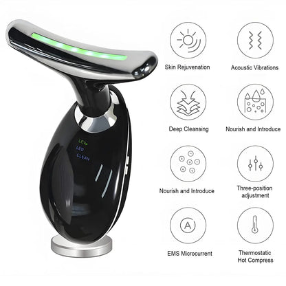 EMS Facial & Neck Massager – Microcurrent Vibration, Red Light Therapy, Anti-Wrinkle & Skin Tightening Beauty Device