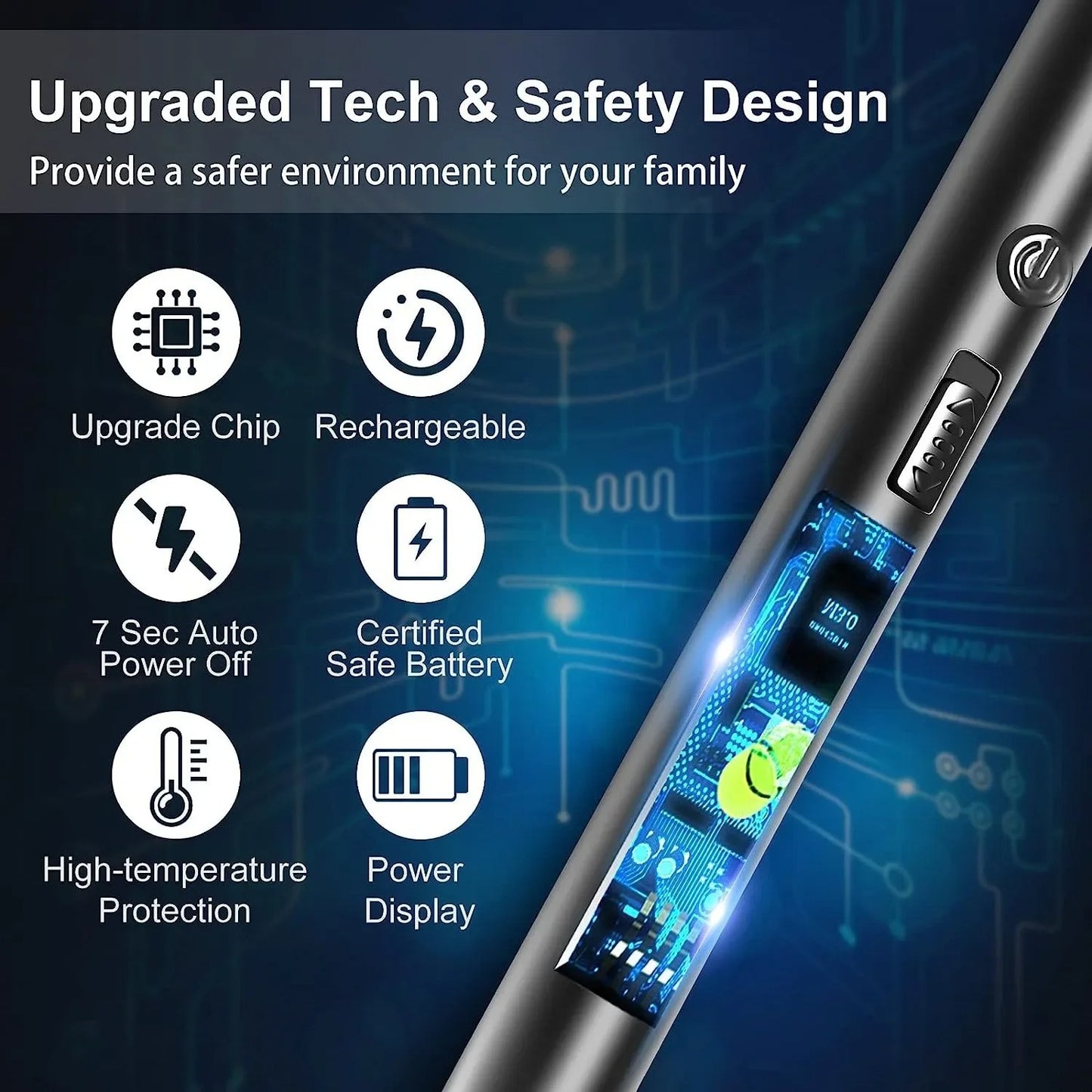 Rechargeable Electric Arc Lighter with 360° flexible neck — flameless, windproof ignition for stoves, candles, BBQs & camping. USB rechargeable.