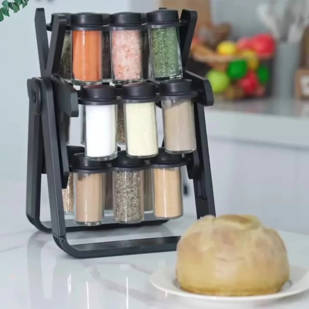 Rotating Ferris Wheel Spice Rack with 18 Bottles – Tiered Hanging Kitchen Organizer & Durable Plastic Holder