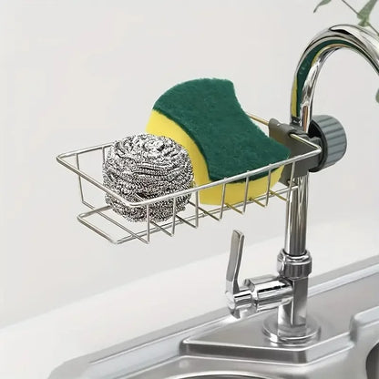 Premium Stainless Steel Adjustable Sink Caddy – Multi-Purpose Kitchen & Bathroom Sponge, Soap & Brush Organizer