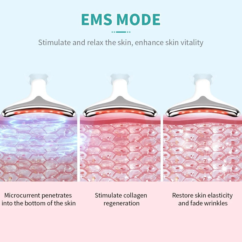 EMS Facial & Neck Massager – Microcurrent Vibration, Red Light Therapy, Anti-Wrinkle & Skin Tightening Beauty Device