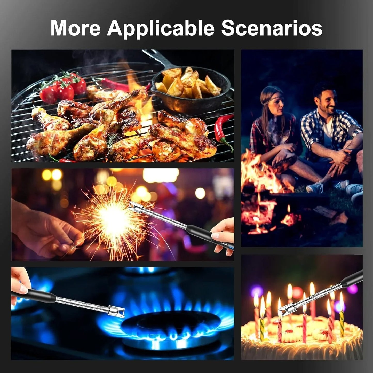 Rechargeable Electric Arc Lighter with 360° flexible neck — flameless, windproof ignition for stoves, candles, BBQs & camping. USB rechargeable.